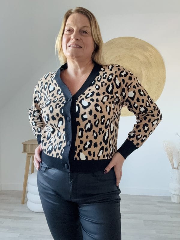 Gilet Léopard Camel avec Col V – Audacieux et Chic | Milanah