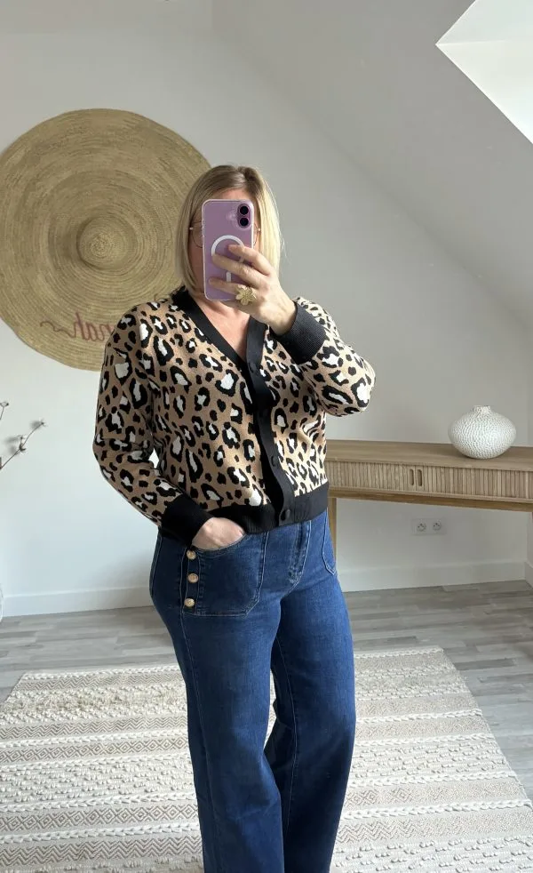 Gilet Léopard Camel avec Col V – Audacieux et Chic | Milanah