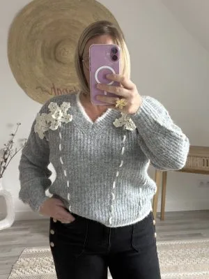 pull-grosse-maille-femme- Pull Grosse Maille Femme Gris Clair | Milanah