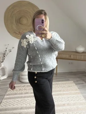 Pull Grosse Maille Femme Gris Clair | Milanah