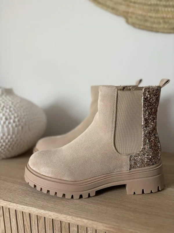 Bottines à paillettes : Bottines Effet Daim Milanah en Beige