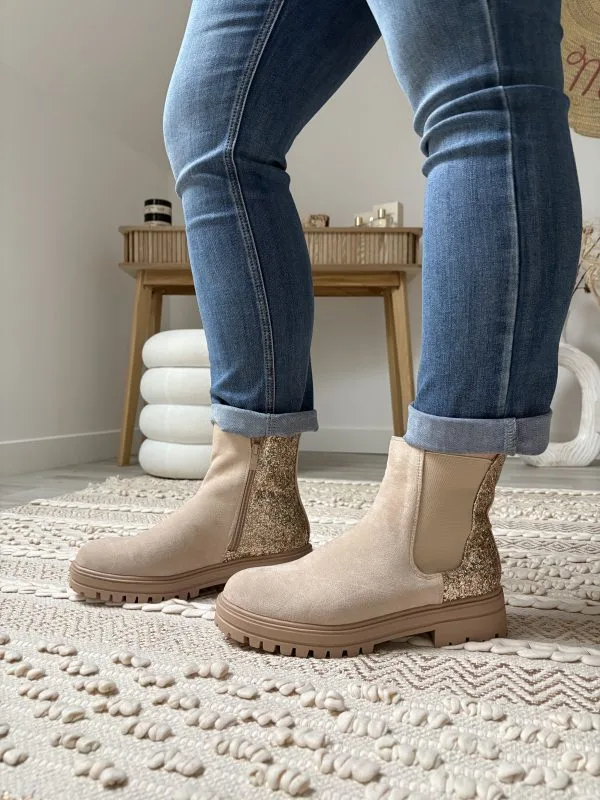 Bottines à paillettes : Bottines Effet Daim Milanah en Beige