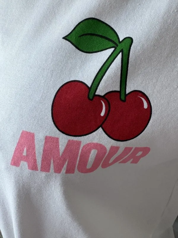 Tee Shirt Amour | Imprimé Cerise | Blanc 100% Coton | Milanah