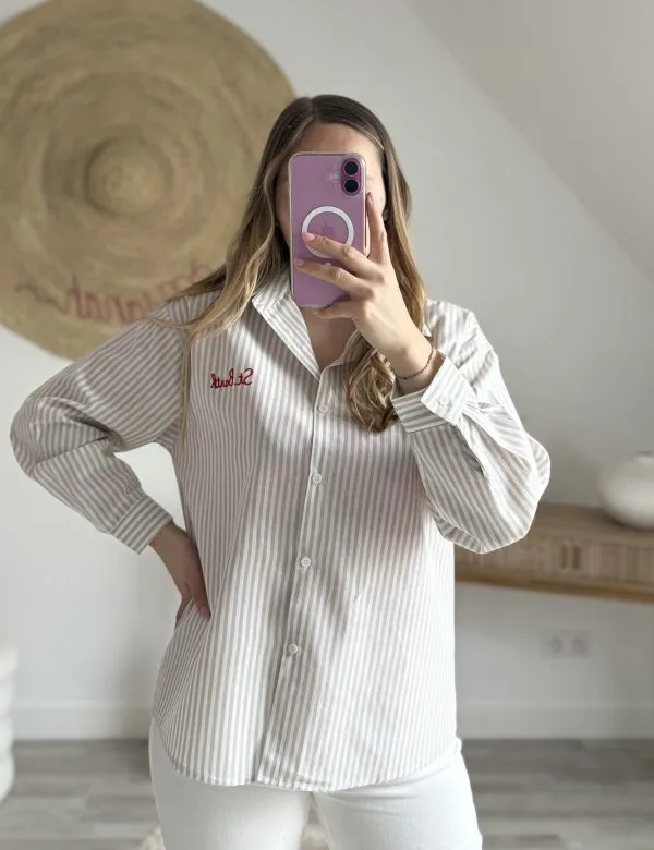 Chemise Brodée Femme Rayée– Saint Barth blanche Milanah