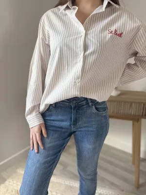 Chemise Brodée Femme Rayée– Saint Barth blanche Milanah