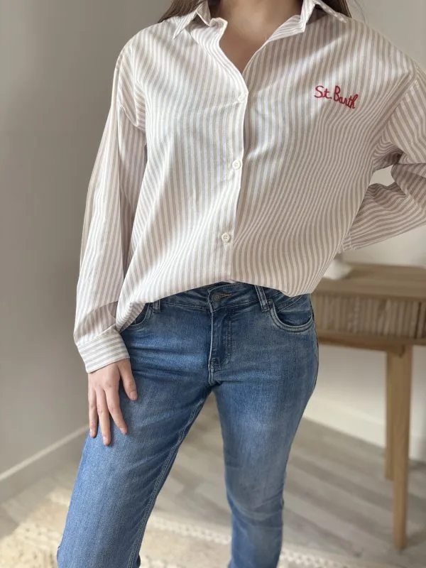 Chemise Brodée Femme Rayée– Saint Barth blanche Milanah