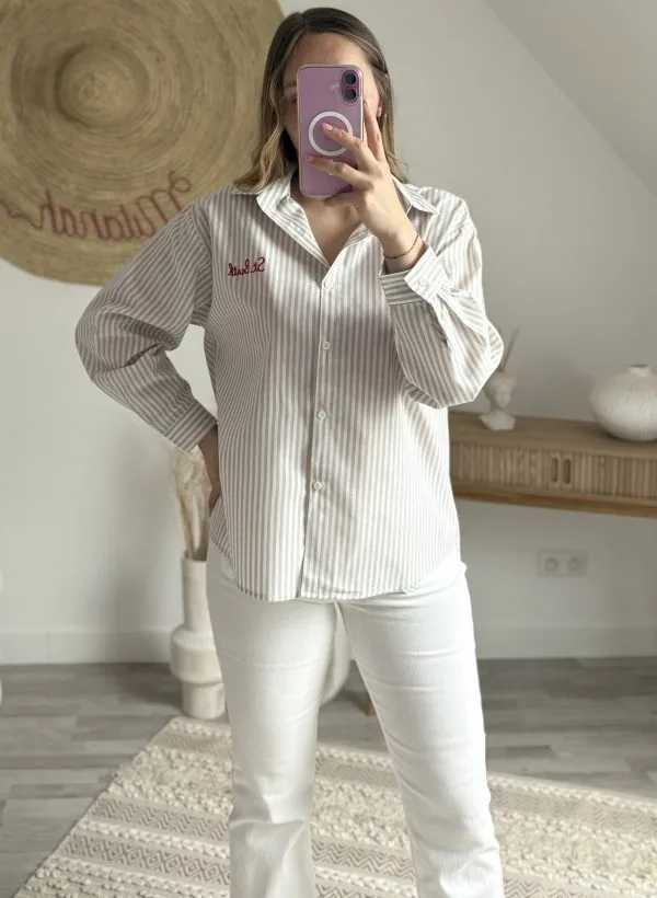 Chemise Brodée Femme Rayée– Saint Barth blanche Milanah