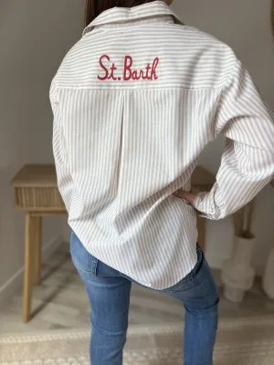 Chemise Brodée Femme Rayée– Saint Barth blanche Milanah