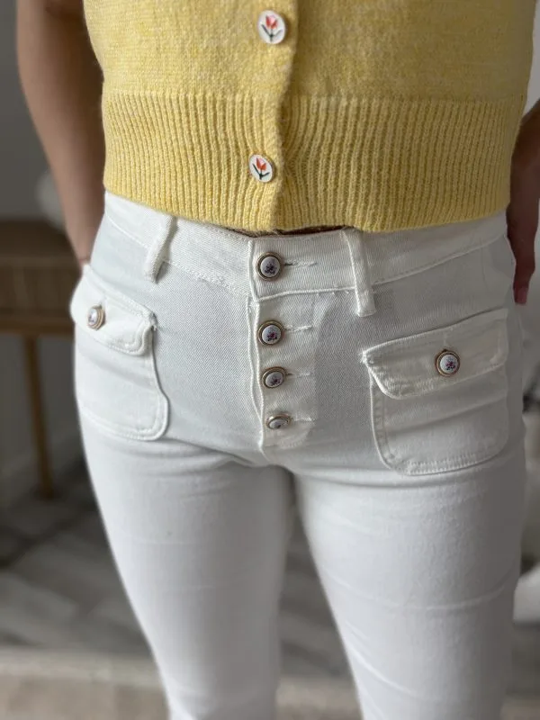 Pantalon flare taille haute écru femme – coupe élégante Milanah