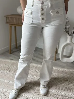 Pantalon flare taille haute écru femme – coupe élégante Milanah