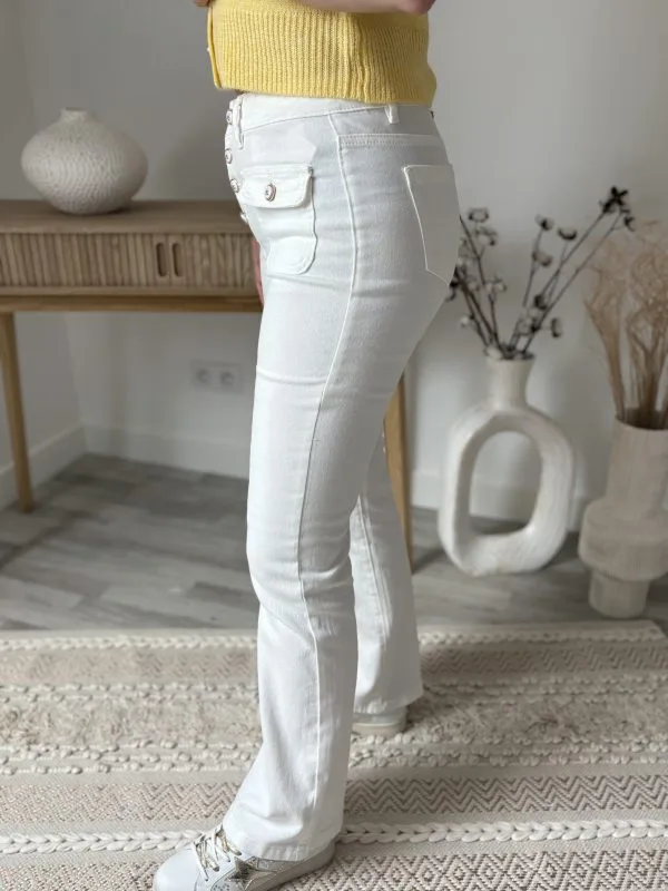 Pantalon flare taille haute écru femme – coupe élégante Milanah