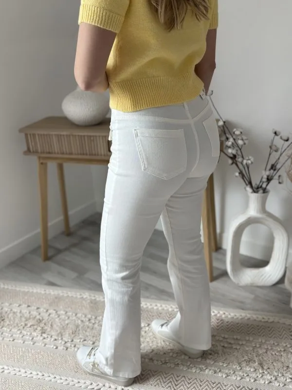 Pantalon flare taille haute écru femme – coupe élégante Milanah