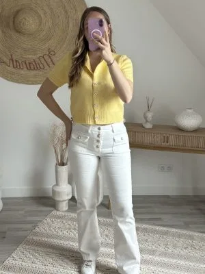 Pantalon flare taille haute écru femme – coupe élégante Milanah