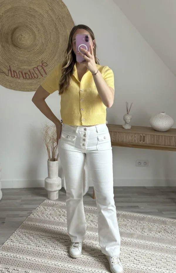 Pantalon flare taille haute écru femme – coupe élégante Milanah