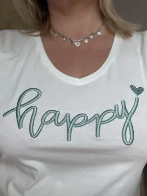 Tee Shirt Grande Taille Femme | Broderie HAPPY Dorée | Milanah