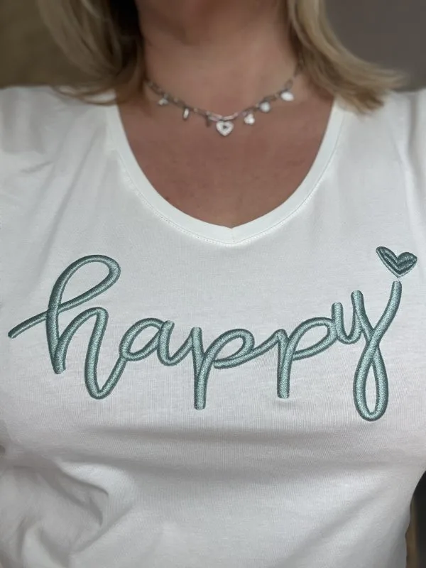 Tee Shirt Grande Taille Femme | Broderie HAPPY Dorée | Milanah