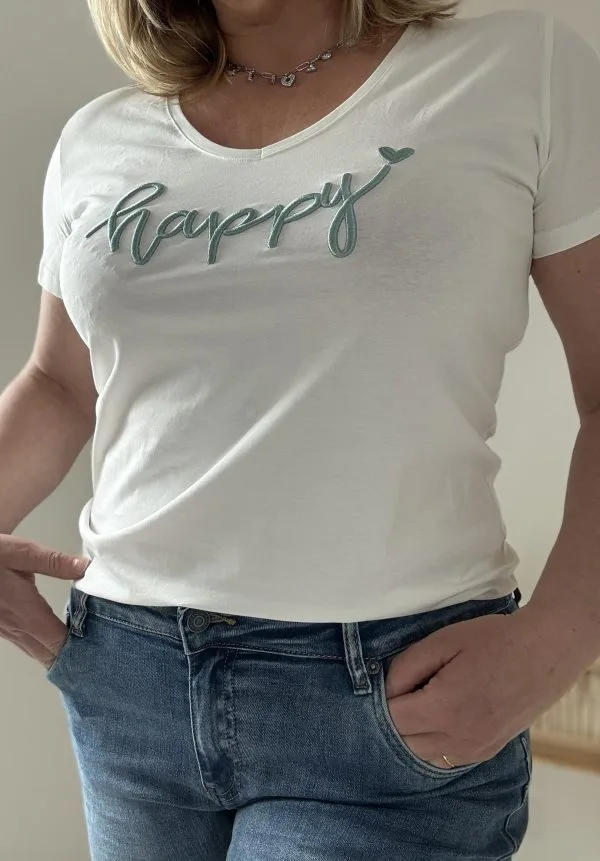 Tee Shirt Grande Taille Femme | Broderie HAPPY Dorée | Milanah