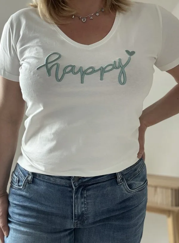 Tee Shirt Grande Taille Femme | Broderie HAPPY Dorée | Milanah