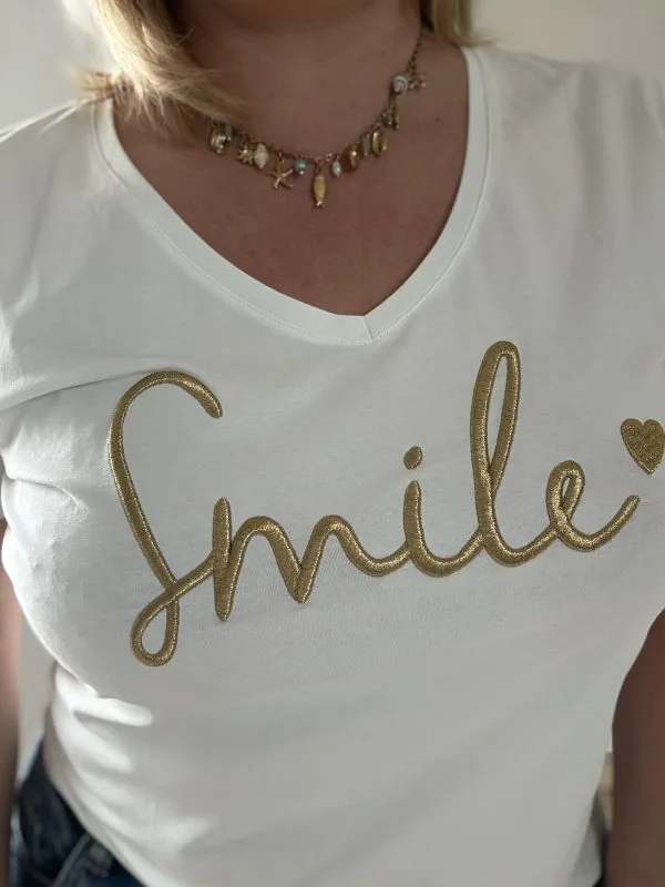 Tee Shirt Femme Grande Taille | Broderie SMILE Dorée | Milanah