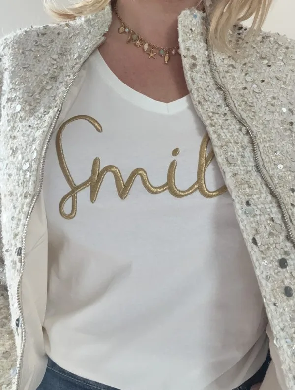 Tee Shirt Femme Grande Taille | Broderie SMILE Dorée | Milanah