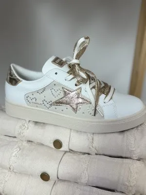 Baskets Femme Dorées avec Étoiles et Strass | Milanah