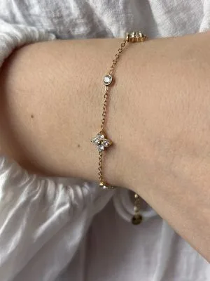 bracelet strass 1 Bracelet Fin Doré en Acier Inoxydable | Fleurs Strass Élégantes