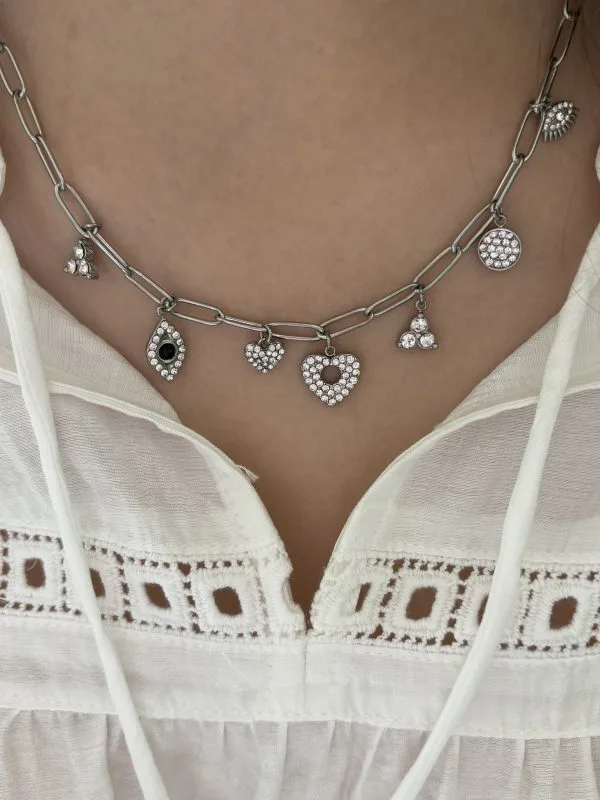 Collier Strass Femme en Acier Inoxydable Argenté | Milanah