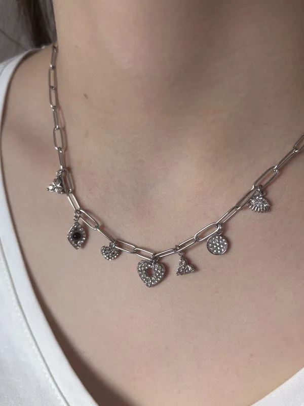 Collier Strass Femme en Acier Inoxydable Argenté | Milanah