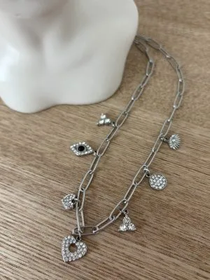 Collier Strass Femme en Acier Inoxydable Argenté | Milanah
