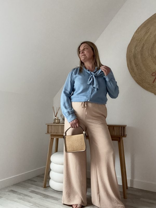 Pantalon Fluide Beige Taille Haute Femme – Milanah