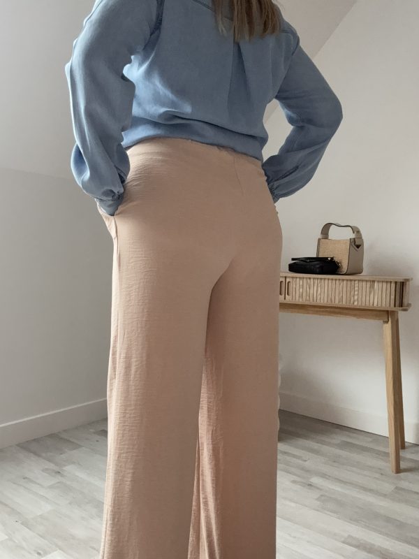 Pantalon Fluide Beige Taille Haute Femme – Milanah