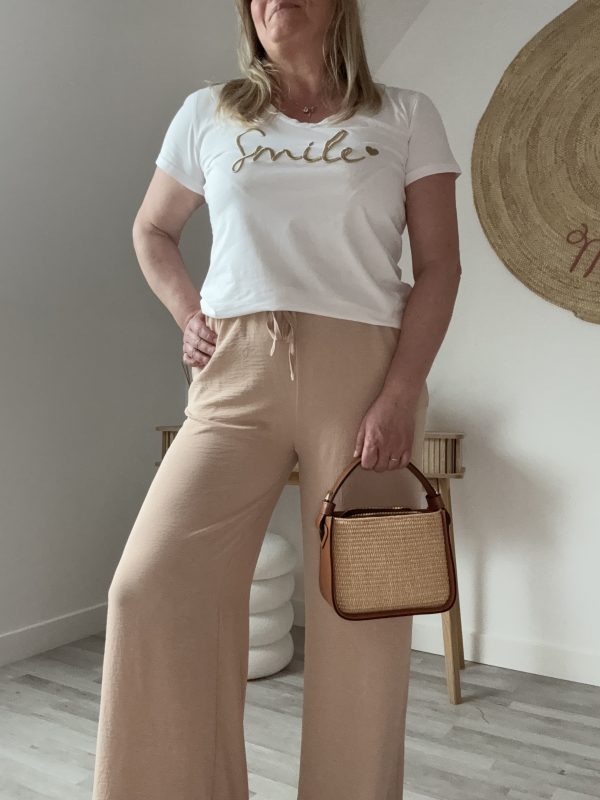 Pantalon Fluide Beige Taille Haute Femme – Milanah