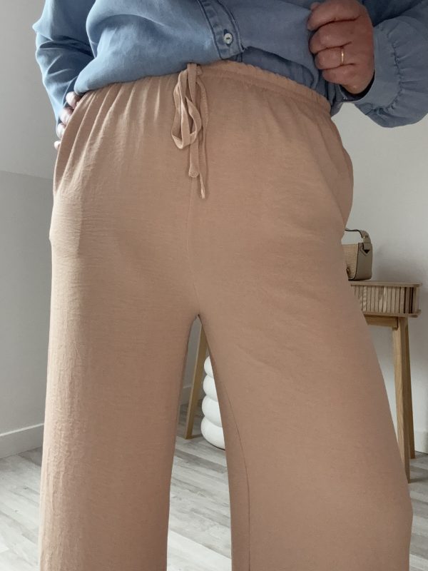 Pantalon Fluide Beige Taille Haute Femme – Milanah