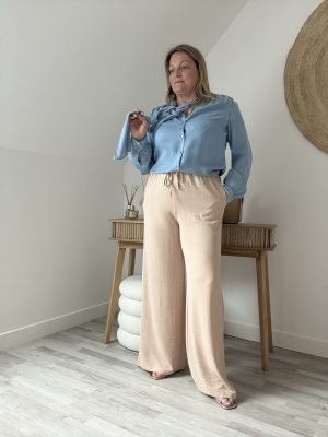 Pantalon Fluide Beige Taille Haute Femme – Milanah