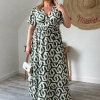 Robe Longue Fluide Imprimé Graphique Vert – Milanah