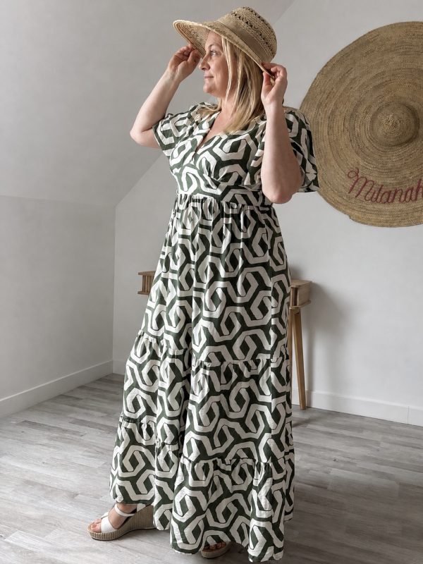 Robe Longue Fluide Imprimé Graphique Vert – Milanah