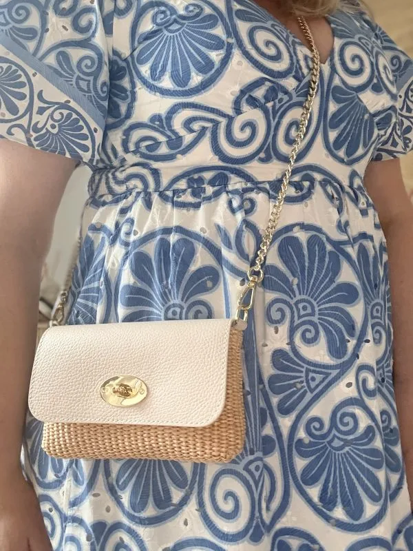 Sac raphia écru chaine dorée