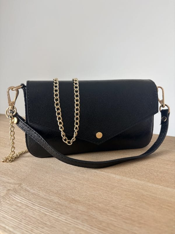 ac Baguette Cuir Vachette Noir Irisé Femme – Milanah