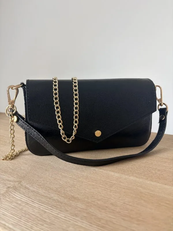 ac Baguette Cuir Vachette Noir Irisé Femme – Milanah