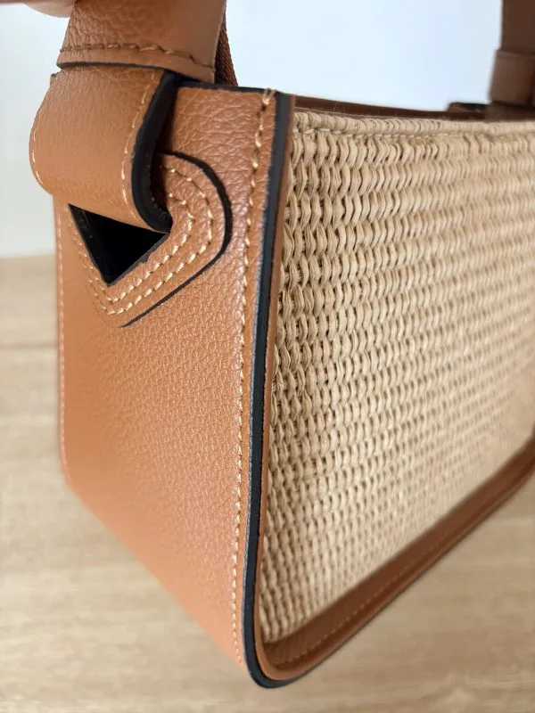 Sac Raphia Cuir Vachette Camel Femme – Milanah