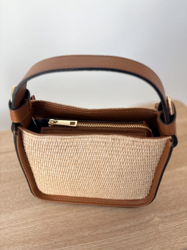 Sac Raphia Cuir Vachette Camel Femme – Milanah