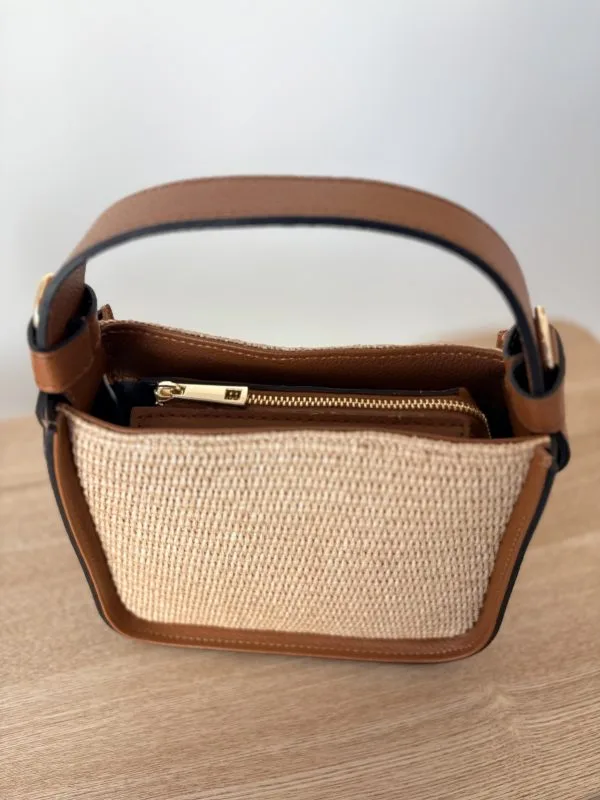 Sac Raphia Cuir Vachette Camel Femme – Milanah