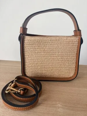 Sac Raphia Cuir Vachette Camel Femme – Milanah