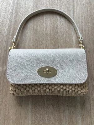 Sac Raphia Cuir Écru Chaîne Dorée Femme – Milanah