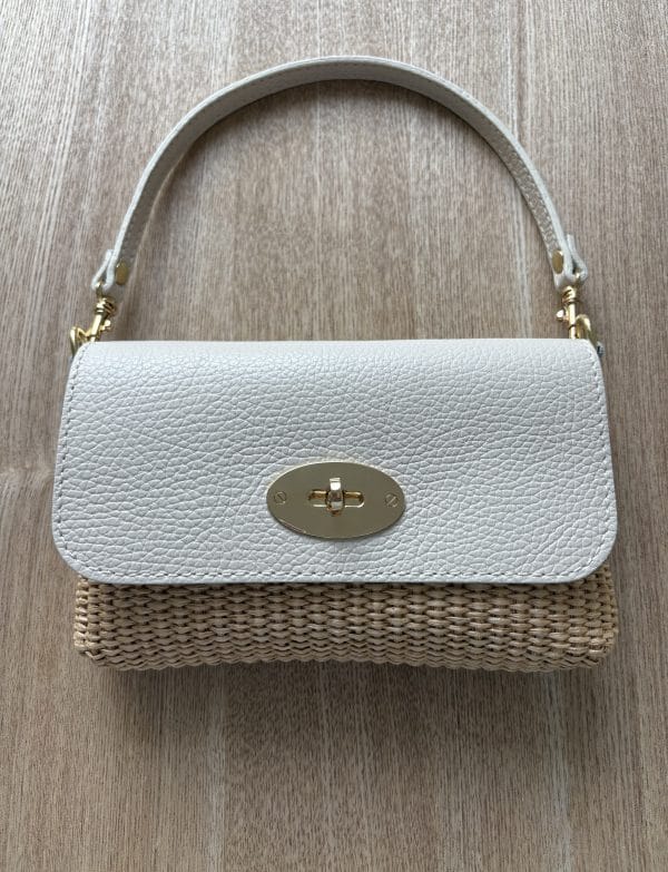 Sac Raphia Cuir Écru Chaîne Dorée Femme – Milanah