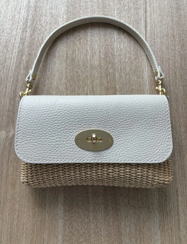 Sac Raphia Cuir Écru Chaîne Dorée Femme – Milanah