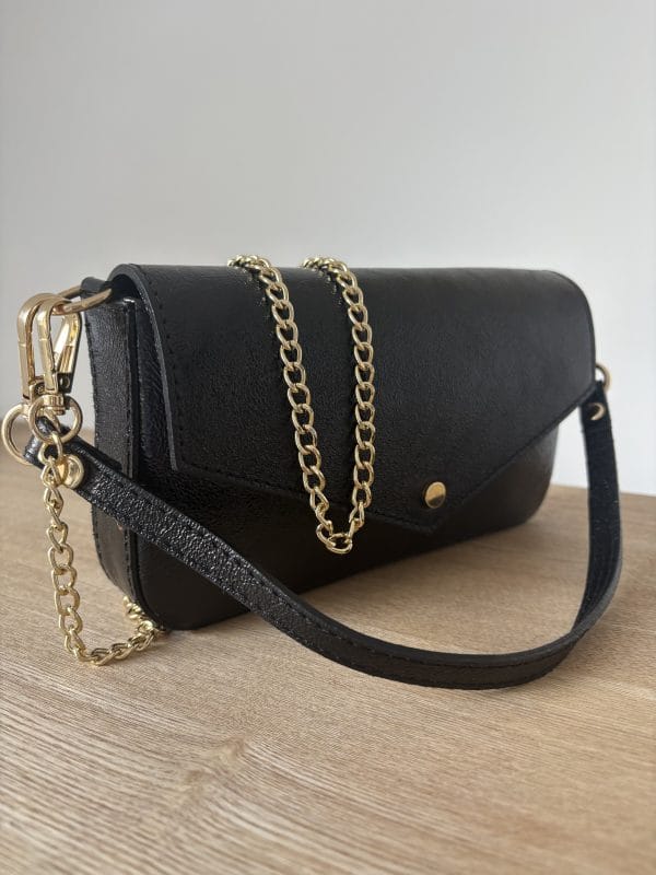 ac Baguette Cuir Vachette Noir Irisé Femme – Milanah